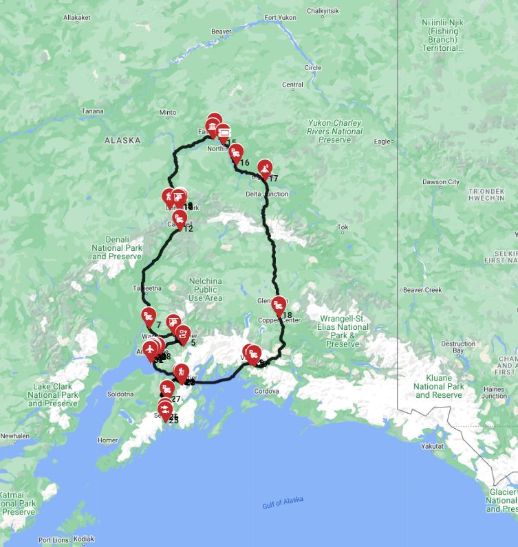 Map for Anchorage Roundtrip - Alaska